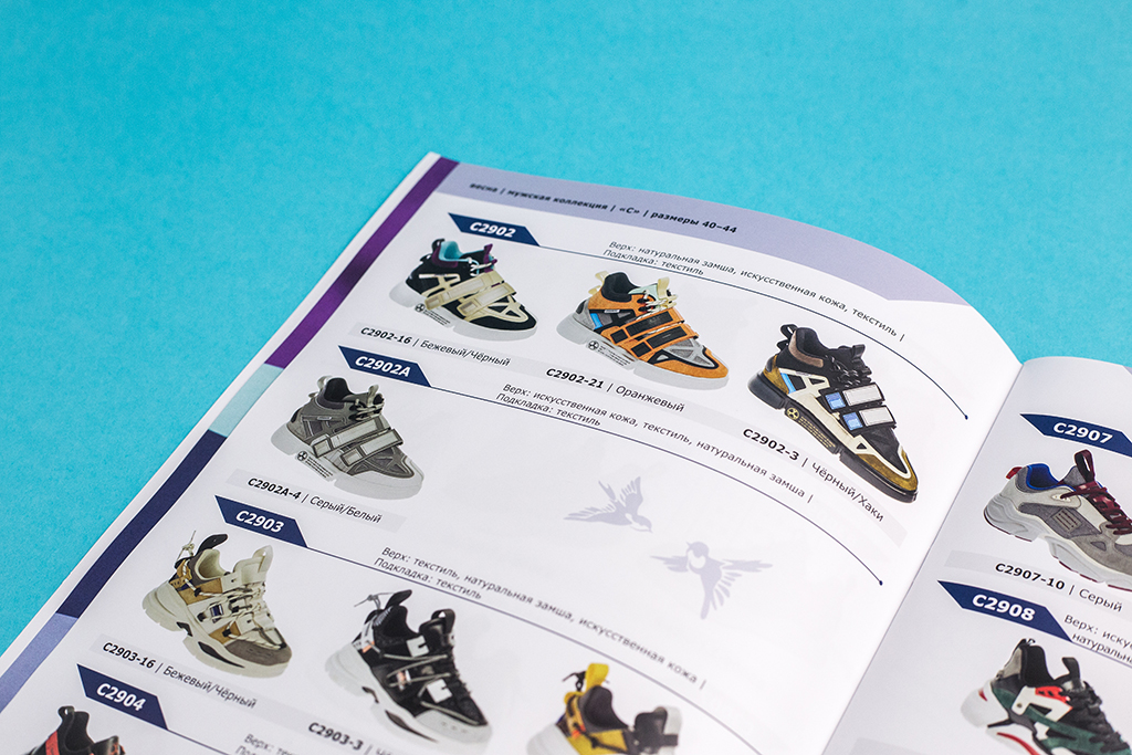 Дизайн разворота сезонного каталога обуви компании Strobbs 2020